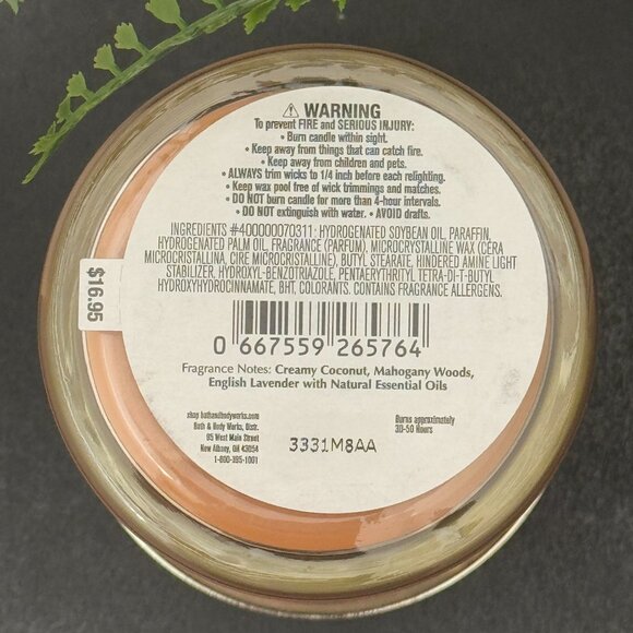 BBW Mahogany Coconut Bath & Body Works Single Wick Candle - Picture 10 of 10